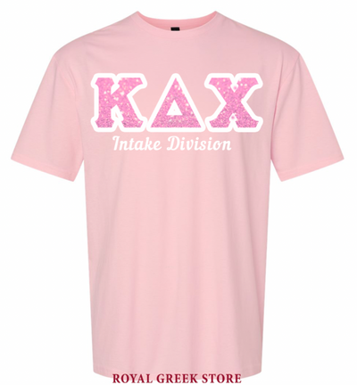 KDCHI Light Pink Tee w/ Glitter Pink and White Outline Letters (zig zag)  Intake Division under letters
