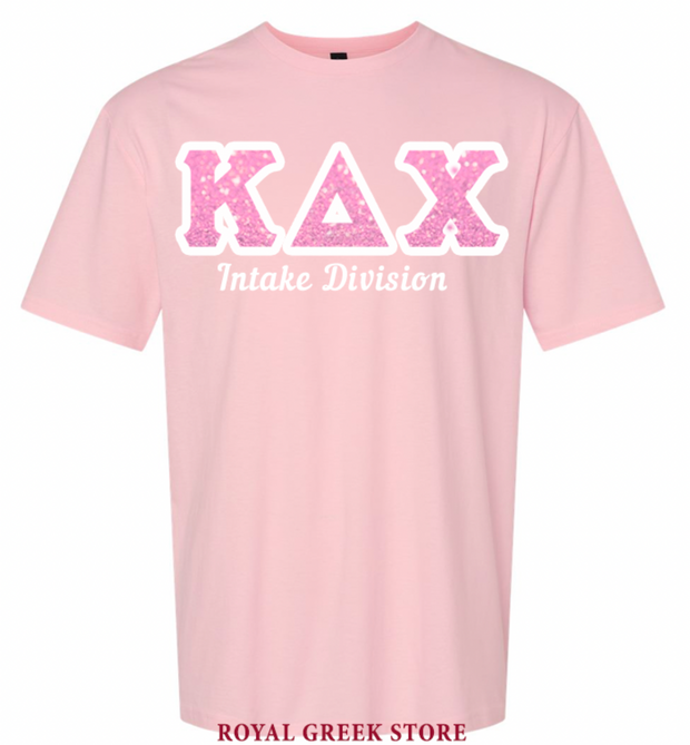 KDCHI Light Pink Tee w/ Glitter Pink and White Outline Letters (zig zag)  Intake Division under letters